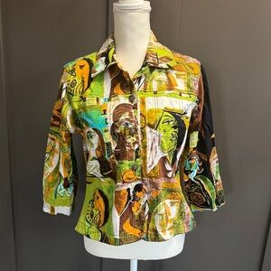 Mirror Image Art-to-Wear  Artistic Multicolor Button Down Shirt 3/4 Size S